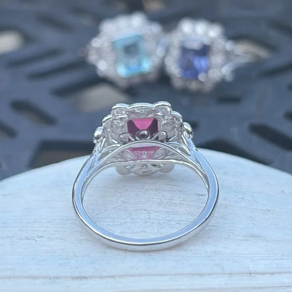 Emerald Cut 1.75 tcw Genuine Ruby & Diamond Ring Sterling Silver Size 7 - Picture 10 of 13
